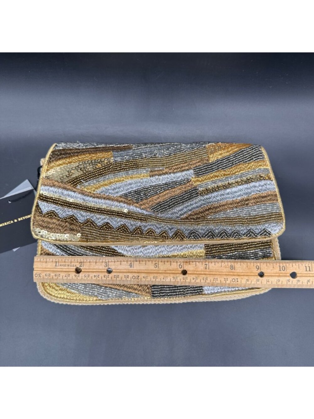 Beaded Shoulder Bag Clutch Gold Silver Bold Glamorous America & Beyond NWT READ - Picture 11 of 12